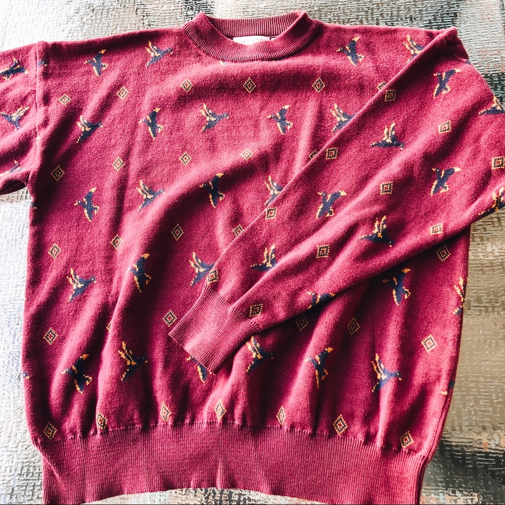 VINTAGE Claiborne | Maroon Bird Print Sweater